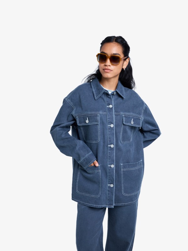 3 Chloe Kim Pop Stitch - Oversized shacket met relaxed fit voor Dames Black ERJJK03686 Roxy