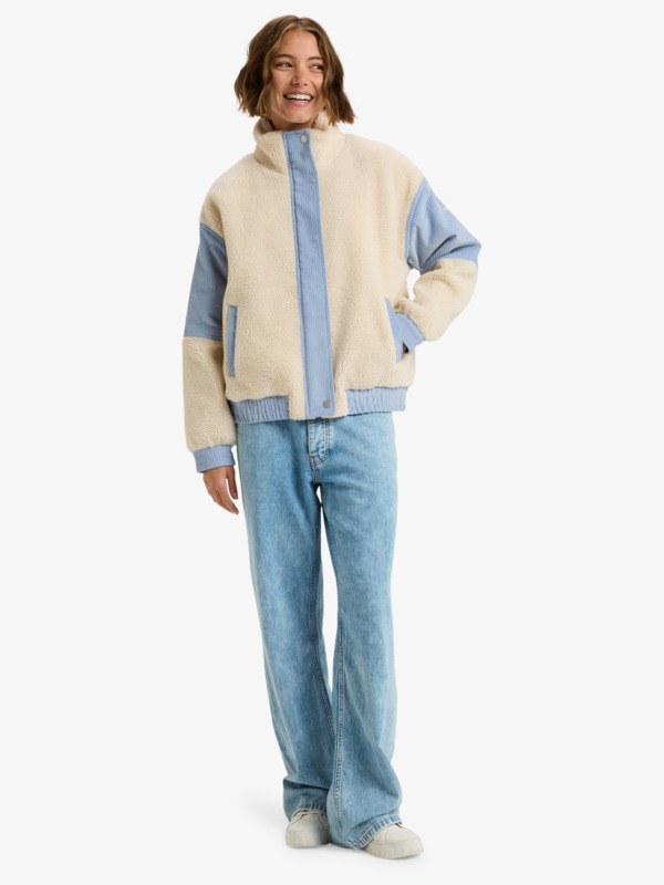 2 Wrap It Up Cord - Sherpa Oversized Jacket With Corduroy Block for Women Beige ERJJK03689 Roxy