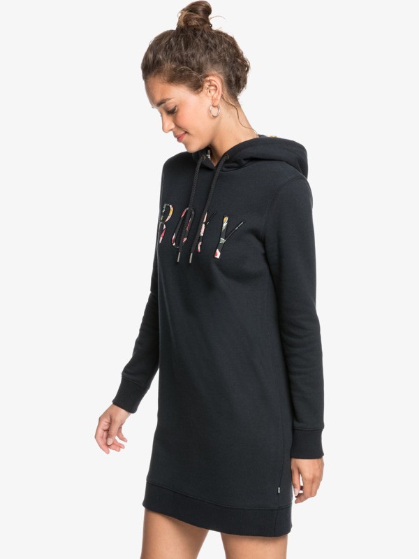 0 Be Rider - Long Sleeve Hoodie Dress for Women Black ERJKD03343 Roxy