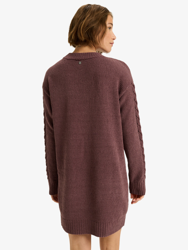 8 Missing The Waves - Long Sleeve Cable Knit Mini Sweater Dress for Women Red ERJKD03534 Roxy