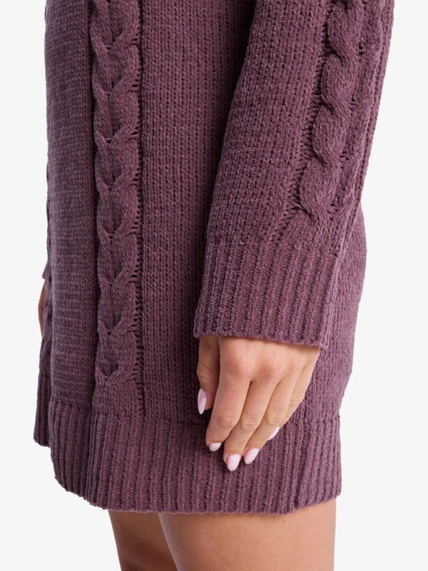 1 Missing The Waves - Long Sleeve Cable Knit Mini Sweater Dress for Women Red ERJKD03534 Roxy
