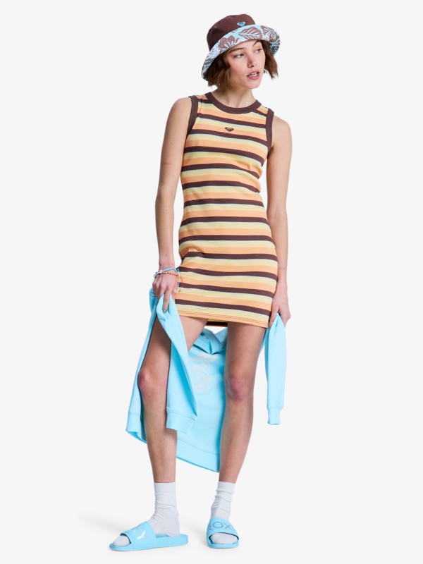 3 Iconic Days Stripes - &Auml;rmelloses Rippstrickkleid f&uuml;r Frauen Braun ERJKD03555 Roxy