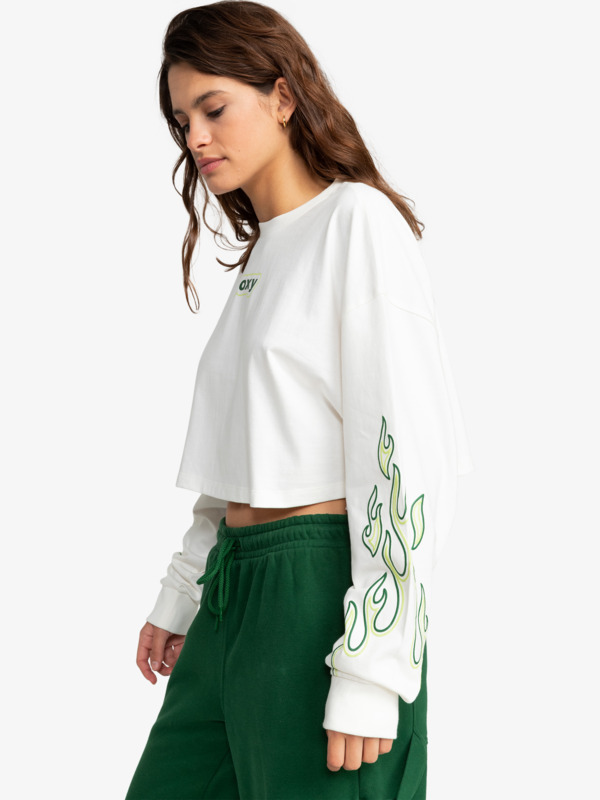 1 Kelia - Cropped Oversized Long Sleeve T-Shirt for Women White ERJKT04131 Roxy