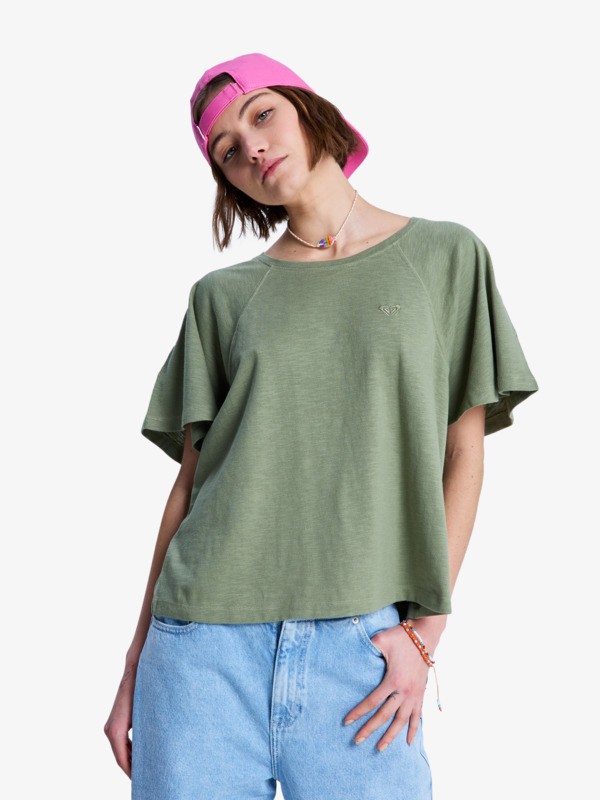 0 Time For Palm Tree - Short Sleeves T-Shirt for Women Green ERJKT04275 Roxy