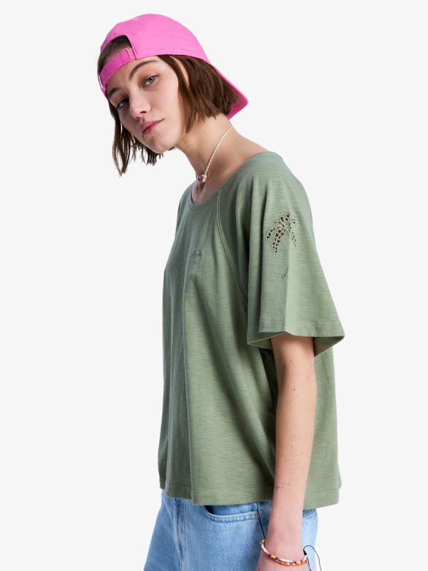 1 Time For Palm Tree - Short Sleeves T-Shirt for Women Green ERJKT04275 Roxy