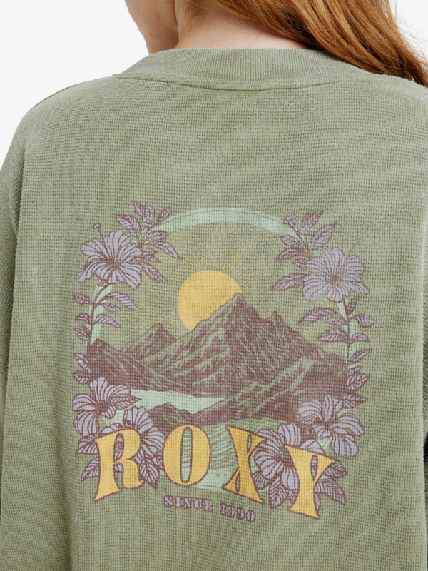 6 Eastside Midweight - Haut à col rond avec délavage pour Femme Vert ERJKT04322 Roxy