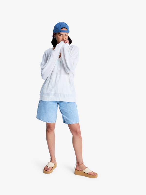 3 Ocean Drive - Camisola com capuz de estilo de praia de malha oversized para mulher Branco ERJKT04323 Roxy