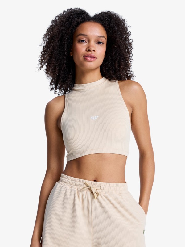 0 Rise & Vibe - Cropped sport tank Top for Women Beige ERJKT04366 Roxy