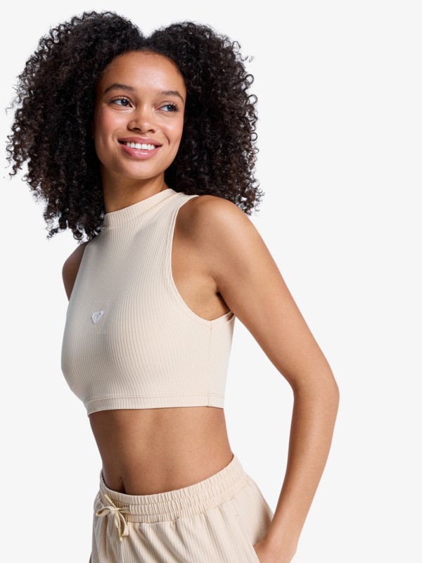 1 Rise & Vibe - Cropped sport tank Top for Women Beige ERJKT04366 Roxy