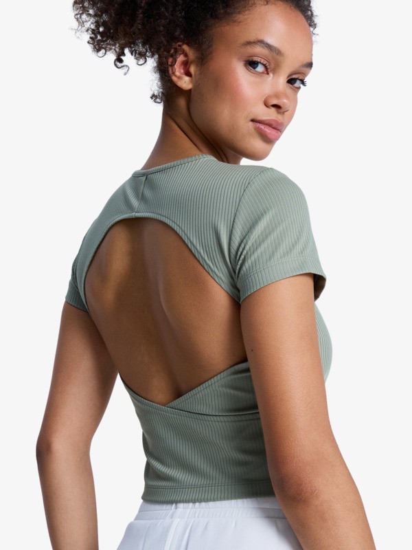 5 Rise & Vibe - Haut d&rsquo;entra&icirc;nement &agrave; manches courtes pour Femme Vert ERJKT04371 Roxy