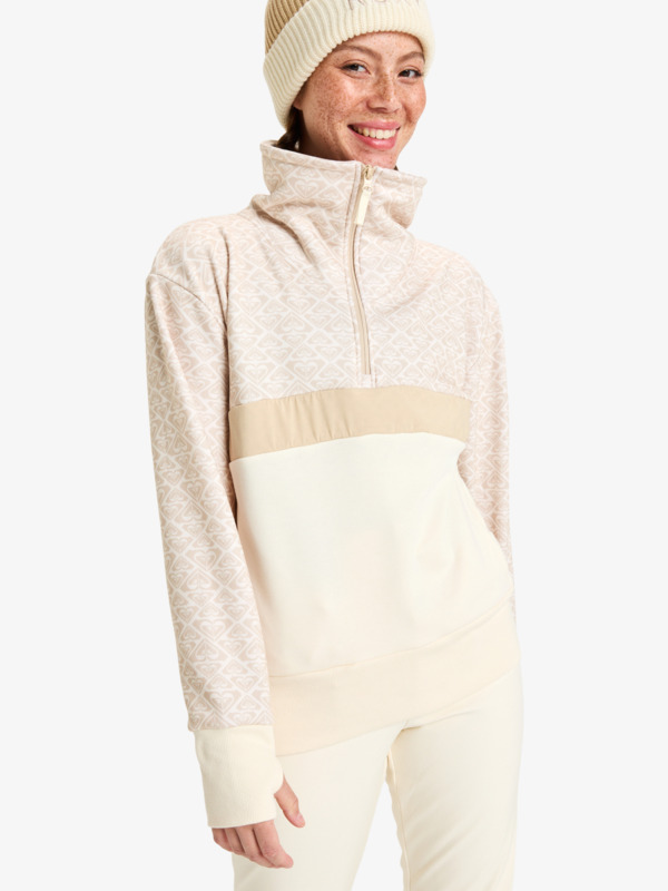 3 Sweeping Peak - Sweat demi-zip pour Femme Beige ERJLW03047 Roxy