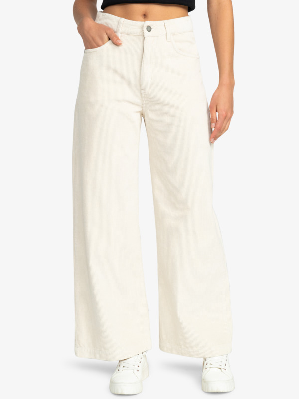 0 Surf On Cloud - Corduroy Wide Leg Trousers for Women Beige ERJNP03523 Roxy