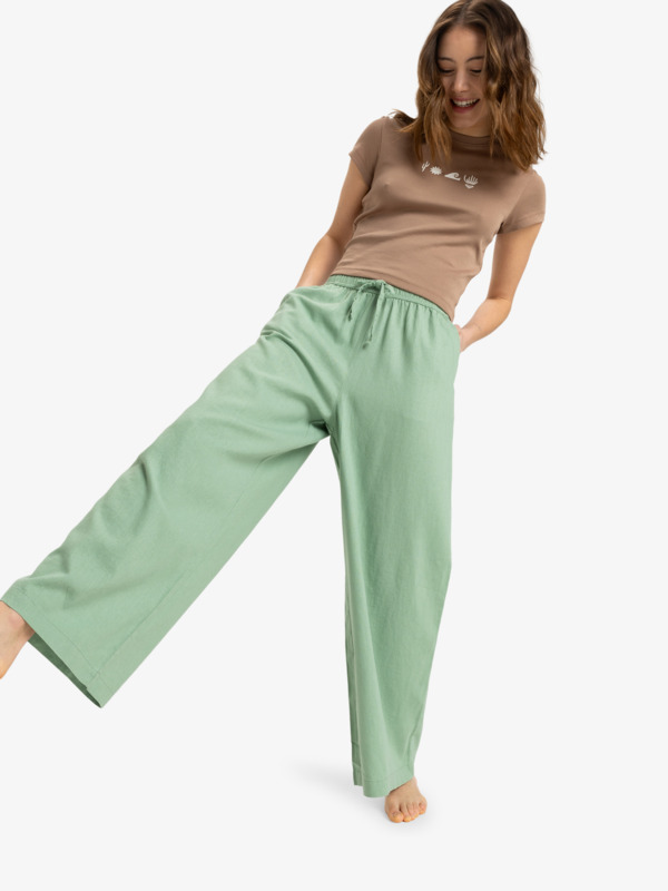 3 Lekeitio Break - Elastic Waist Pants for Women Green ERJNP03636 Roxy