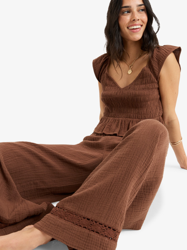 6 Under Golden Tropic - Pantalón on cintura elástica para Mujer Marron ERJNP03643 Roxy