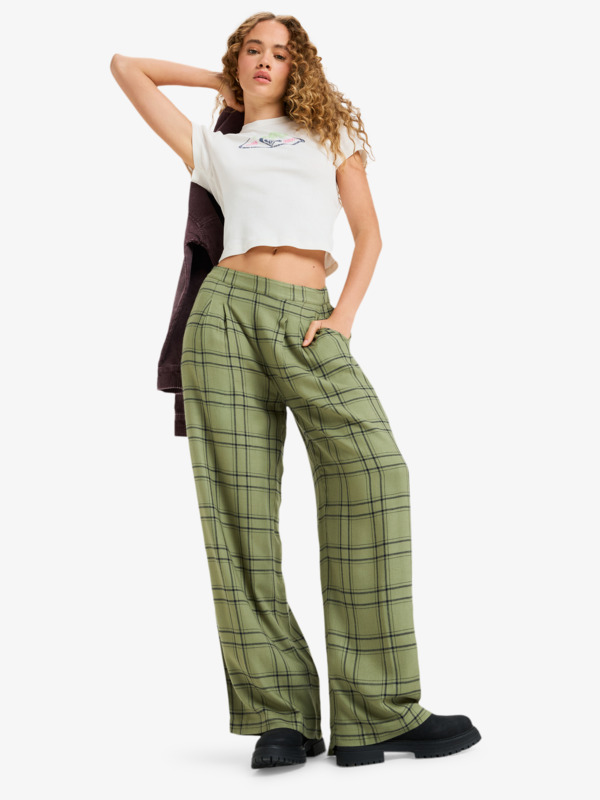 3 Great Influence - Pantalón holgado de franela para mujer Verde ERJNP03665 Roxy