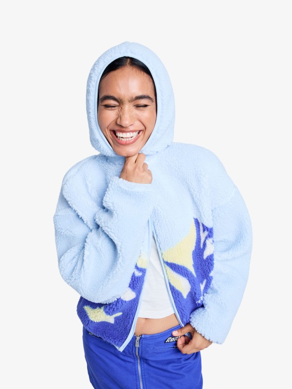 3 Chloe Kim Print Polar - Fleece-Hoodie mit Reißverschluss für Frauen Blau ERJPF03232 Roxy