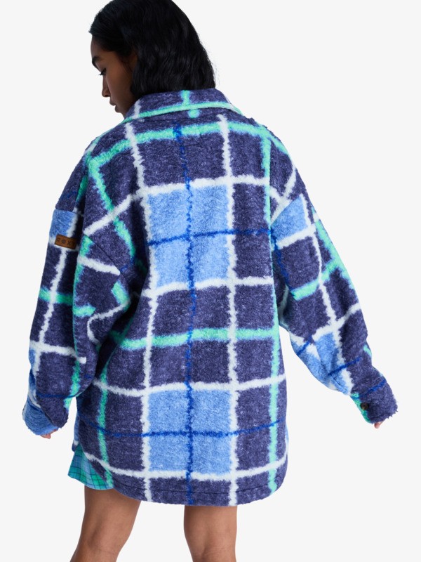 7 Over And Above - Check Plaid Polar Fleece Shirt Jacket for Women Blue ERJPF03234 Roxy