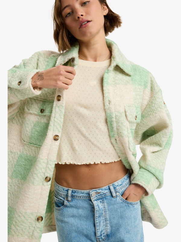 5 Over And Above - Geblokte shacket van polar fleece voor Dames Green ERJPF03234 Roxy