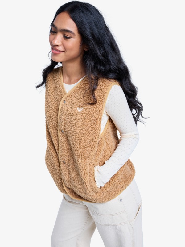 1 Iconic Town - Sherpa Polar Fleece Vest for Women Brown ERJPF03235 Roxy