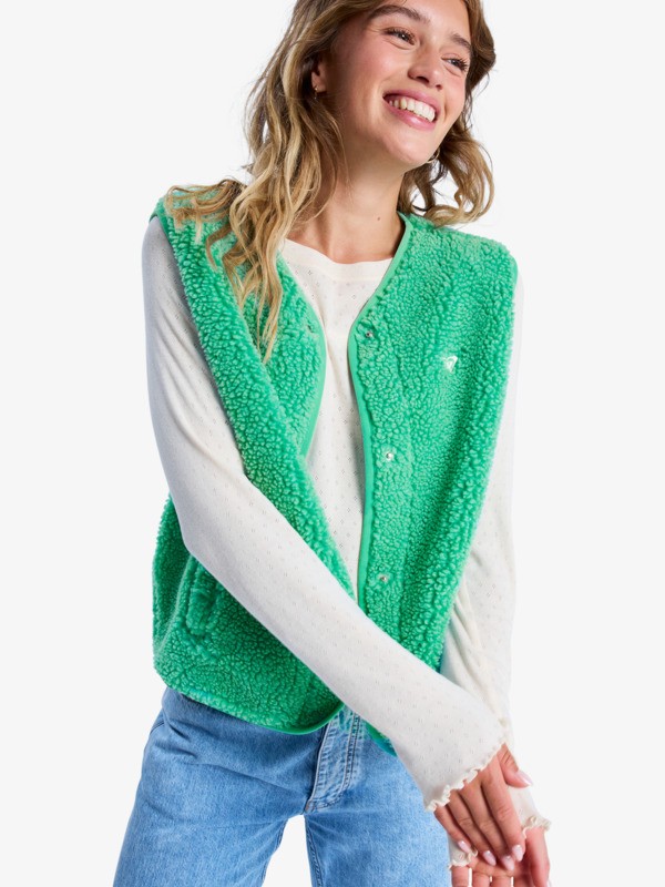 6 Iconic Town - Sherpa Polar Fleece Vest for Women Green ERJPF03235 Roxy