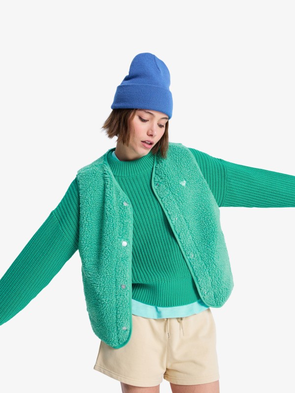 0 Iconic Town - Sherpa Polar Fleece Vest for Women Green ERJPF03235 Roxy