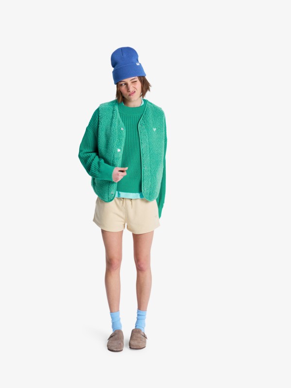 4 Iconic Town - Sherpa Polar Fleece Vest for Women Green ERJPF03235 Roxy