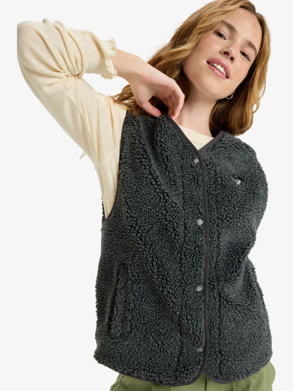 5 Iconic Town - Gilet in pile polare Sherpa da Donna Black ERJPF03235 Roxy