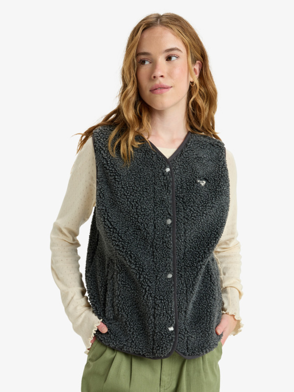 0 Iconic Town - Gilet in pile polare Sherpa da Donna Black ERJPF03235 Roxy