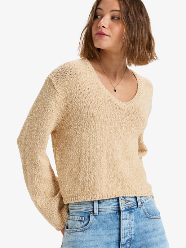 0 California Crush - Jersey con cuello en V para Mujer Beige ERJSW03631 Roxy