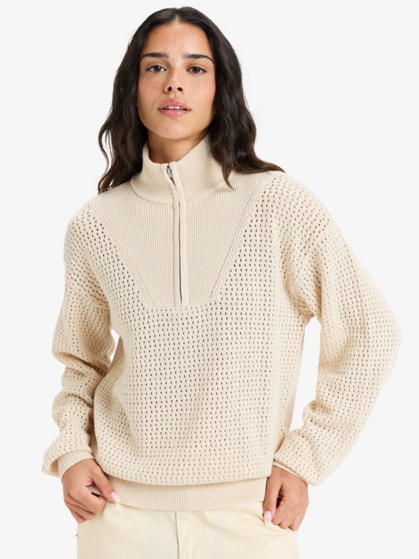 0 Memories Of Sun - Half Zip Pullover Sweater for Women Beige ERJSW03641 Roxy