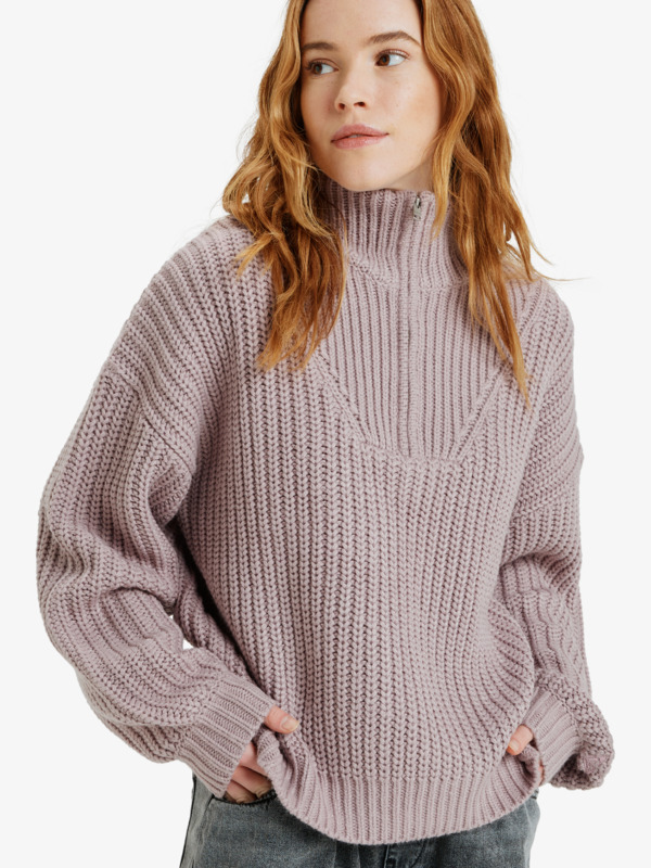5 Home Again - Half Zip Mock Neck Jumper for Women Purple ERJSW03668 Roxy