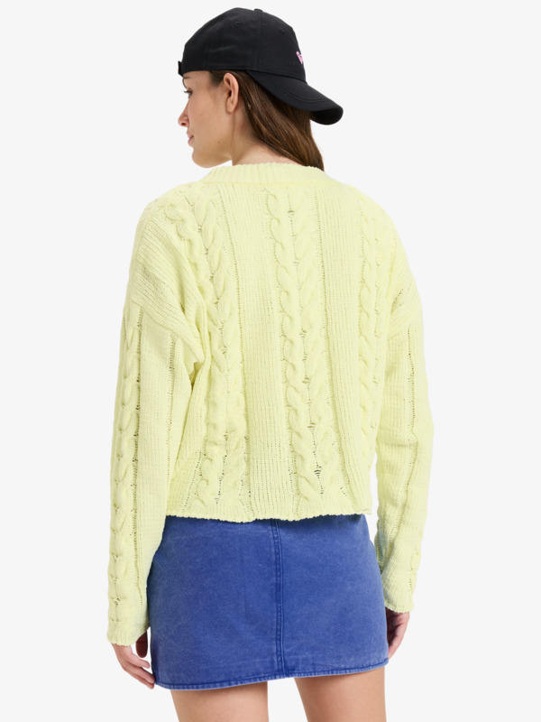 3 Chloe Kim Cropped Cable - Pull à col rond en maille torsadée pour Femme Jaune ERJSW03679 Roxy