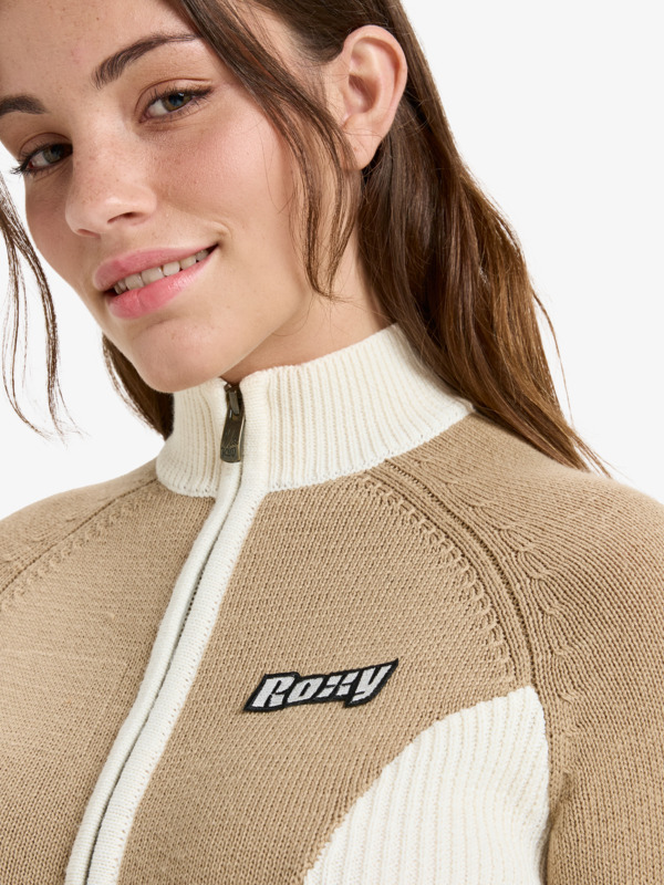 4 Chloe Kim Blocked Mock Neck - Mock Neck Full Zip Jumper for Women Brown ERJSW03682 Roxy