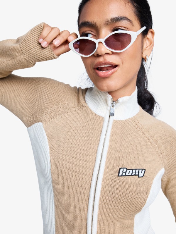 2 Chloe Kim Blocked Mock Neck - Trui met colhals en ritssluiting voor Dames Brown ERJSW03682 Roxy
