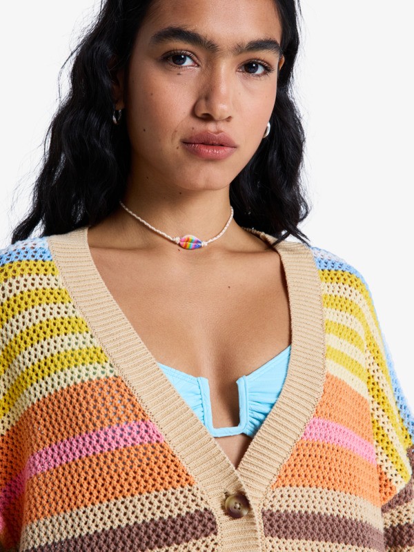 2 Cosmic Coast Stripes - Jersey Abierto con Botones para mujer Blanco ERJSW03695 Roxy