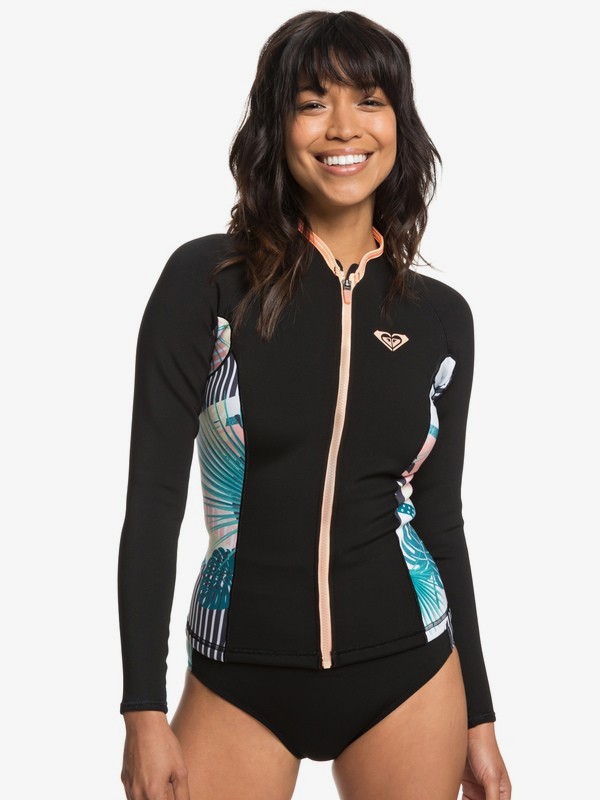 0 1mm POP Surf - Long Sleeve Front Zip Wetsuit Top for Women  ERJW803018 Roxy