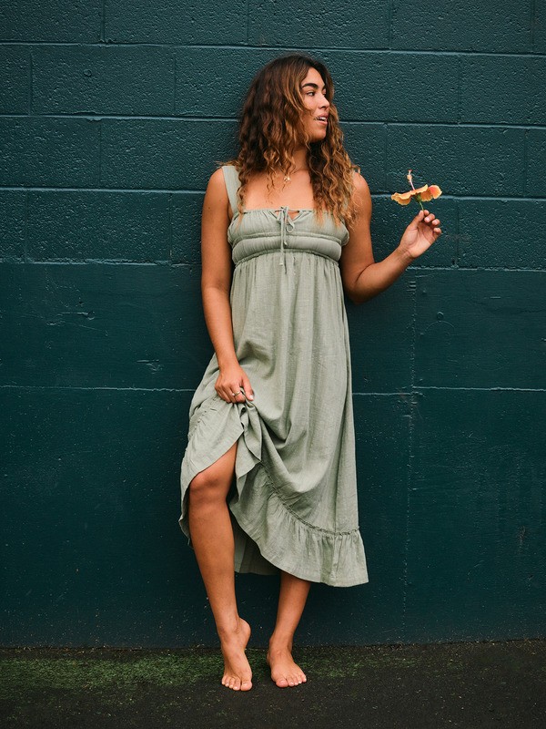 2 Paradise Winds - Robe midi fluide avec corsage pour Femme Vert ERJWD03916 Roxy