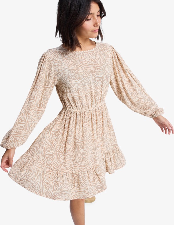 4 Paradise Breeze - Long Sleeve High Neck Printed Mini Dress for Women Beige ERJWD03921 Roxy