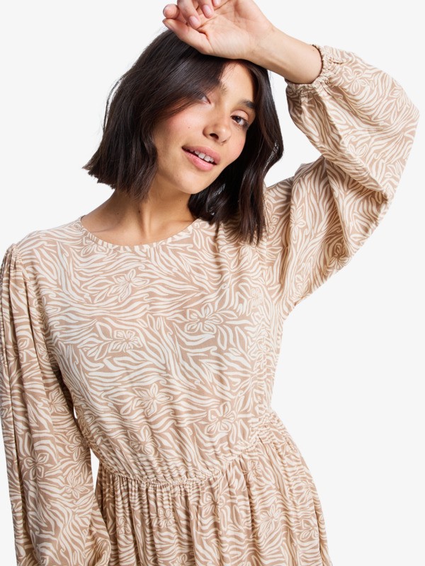 1 Paradise Breeze - Long Sleeve High Neck Printed Mini Dress for Women Beige ERJWD03921 Roxy