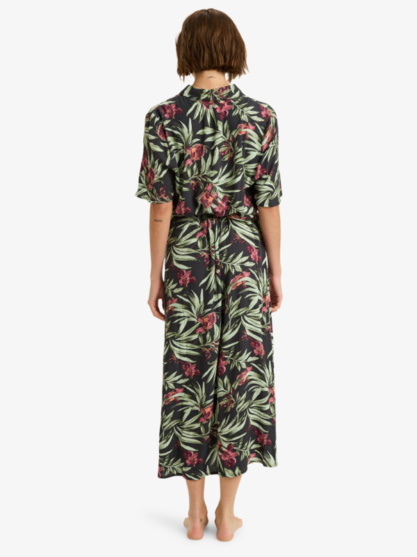3 Island Escape Printed - Collared Midi Button Front Midi Dress for Women Black ERJWD03923 Roxy