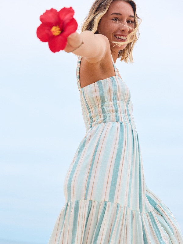 2 Sunshine Coastline Stripe - Strappy Midi Dress for Women White ERJWD03931 Roxy