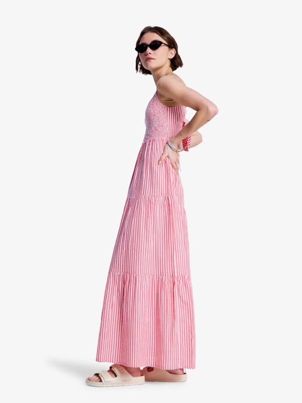 1 Tropical Glow Maxi Stripe - Vestido de algod&atilde;o seersucker para Mulher Vermelho ERJWD03945 Roxy