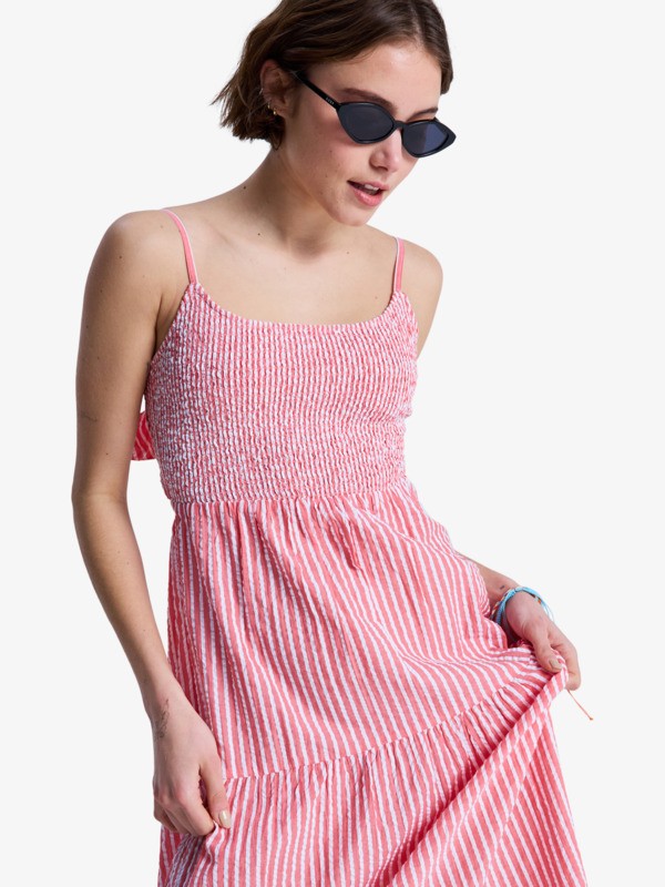 2 Tropical Glow Maxi Stripe - Vestido de algod&atilde;o seersucker para Mulher Vermelho ERJWD03945 Roxy