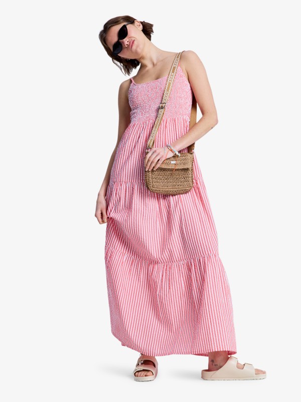 4 Tropical Glow Maxi Stripe - Vestido de algod&atilde;o seersucker para Mulher Vermelho ERJWD03945 Roxy