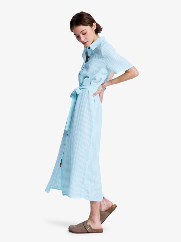 1 Island Escape Stripe - Midi Shirt Dress for Women White ERJWD03963 Roxy