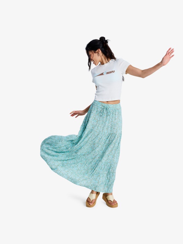 3 After Hours Crinkle Maxi - Flowy Maxi Skirt for Women Green ERJWK03197 Roxy