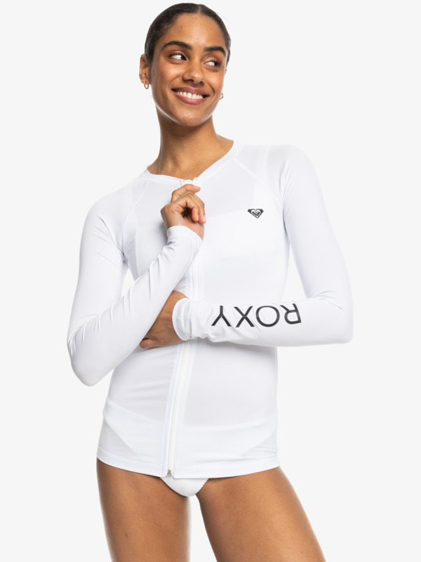 0 New Essentials - Long Sleeve Zip-Up Rash Vest for Women White ERJWR03696 Roxy