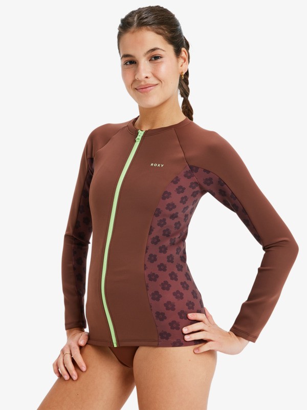 1 ROXY Pro Wave - Long Sleeve Zipped Rash Vest for Women Brown ERJWR03755 Roxy