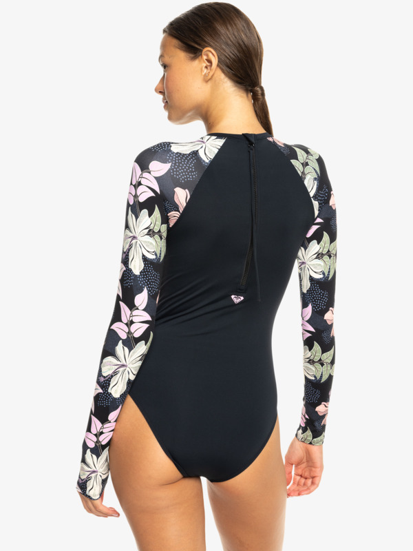 4 Sunny Floral   - Langärmliger Badeanzug für Frauen Schwarz ERJWR03781 Roxy