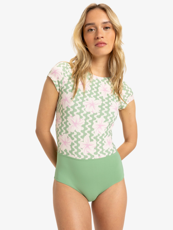 0 Hibiscus Daze - Short Sleeves Swimsuit for Women Green ERJWR03829 Roxy